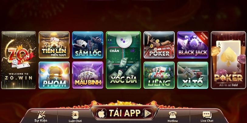 Các trò chơi phổ biến trong hệ thống game bài Zowin